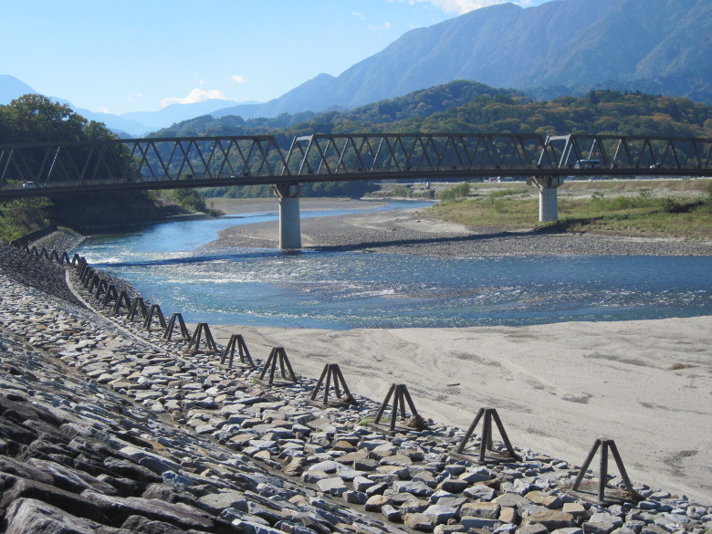 富士川の護岸決壊防止や水制のための菱牛